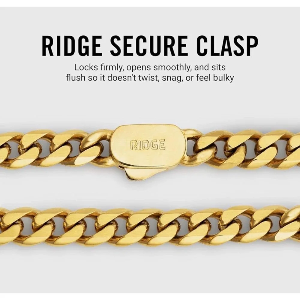 Ridge 5mm Curb Chain Necklace Mens 18K Gold PVD Coated 20 Inch Jewelry with Case